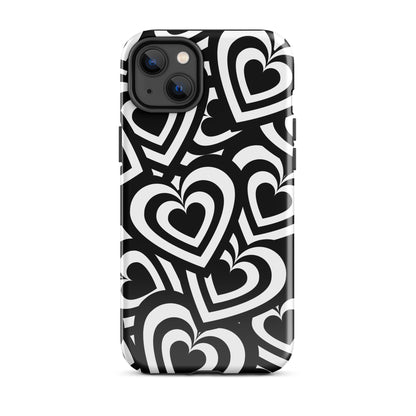 Black & White Hearts iPhone Case iPhone 14 Plus Glossy