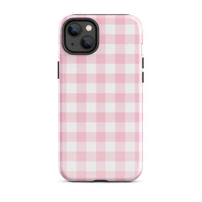 Pink Gingham iPhone Case iPhone 14 Plus Glossy