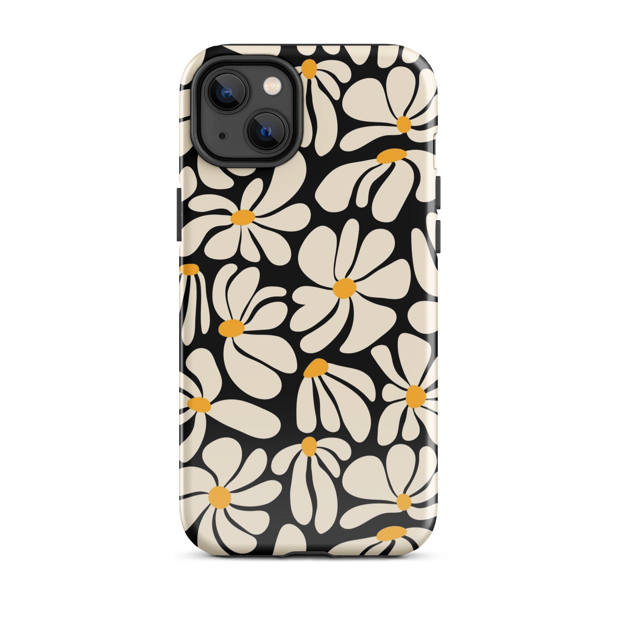 Black Retro Flowers iPhone Case iPhone 14 Plus Glossy