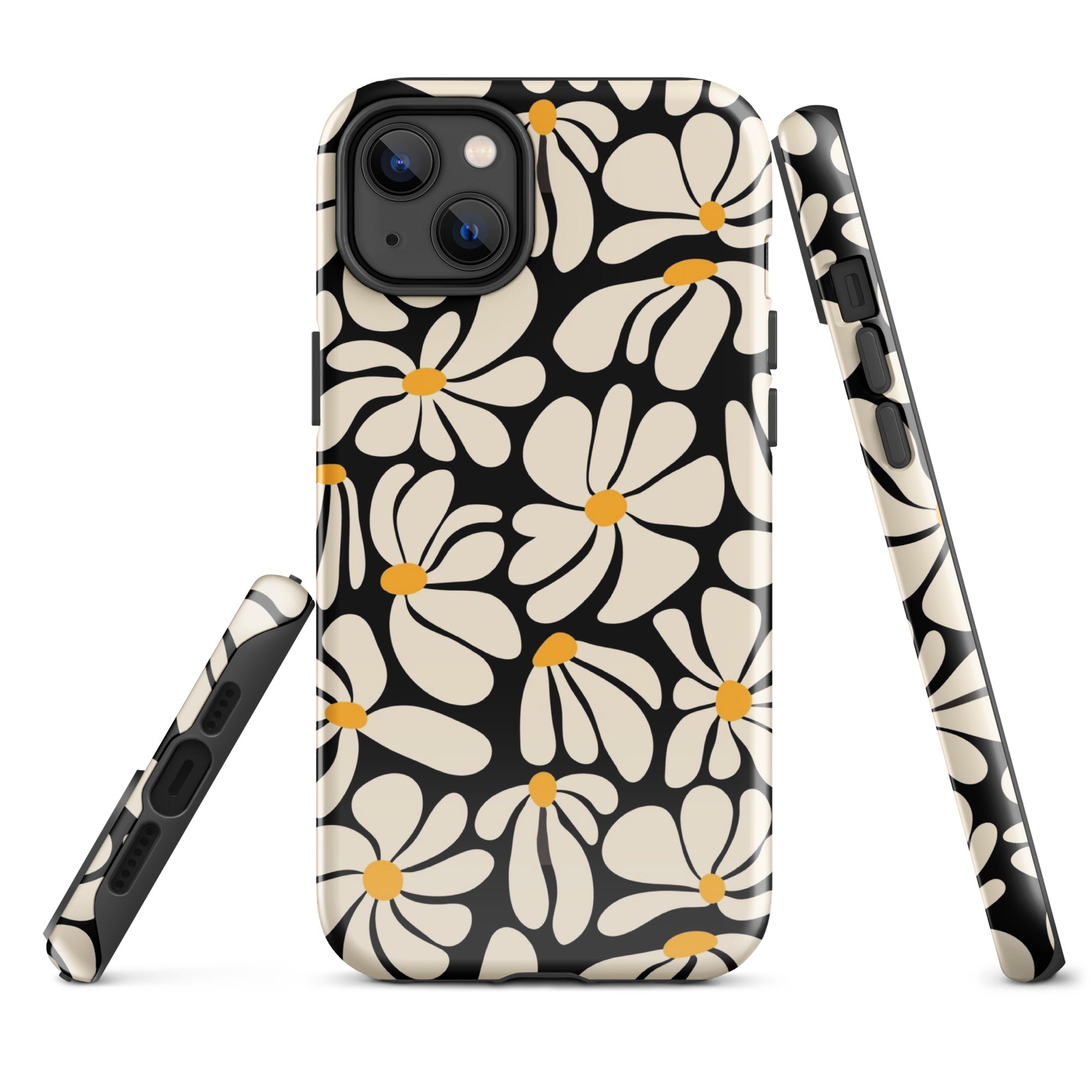 Black Retro Flowers iPhone Case
