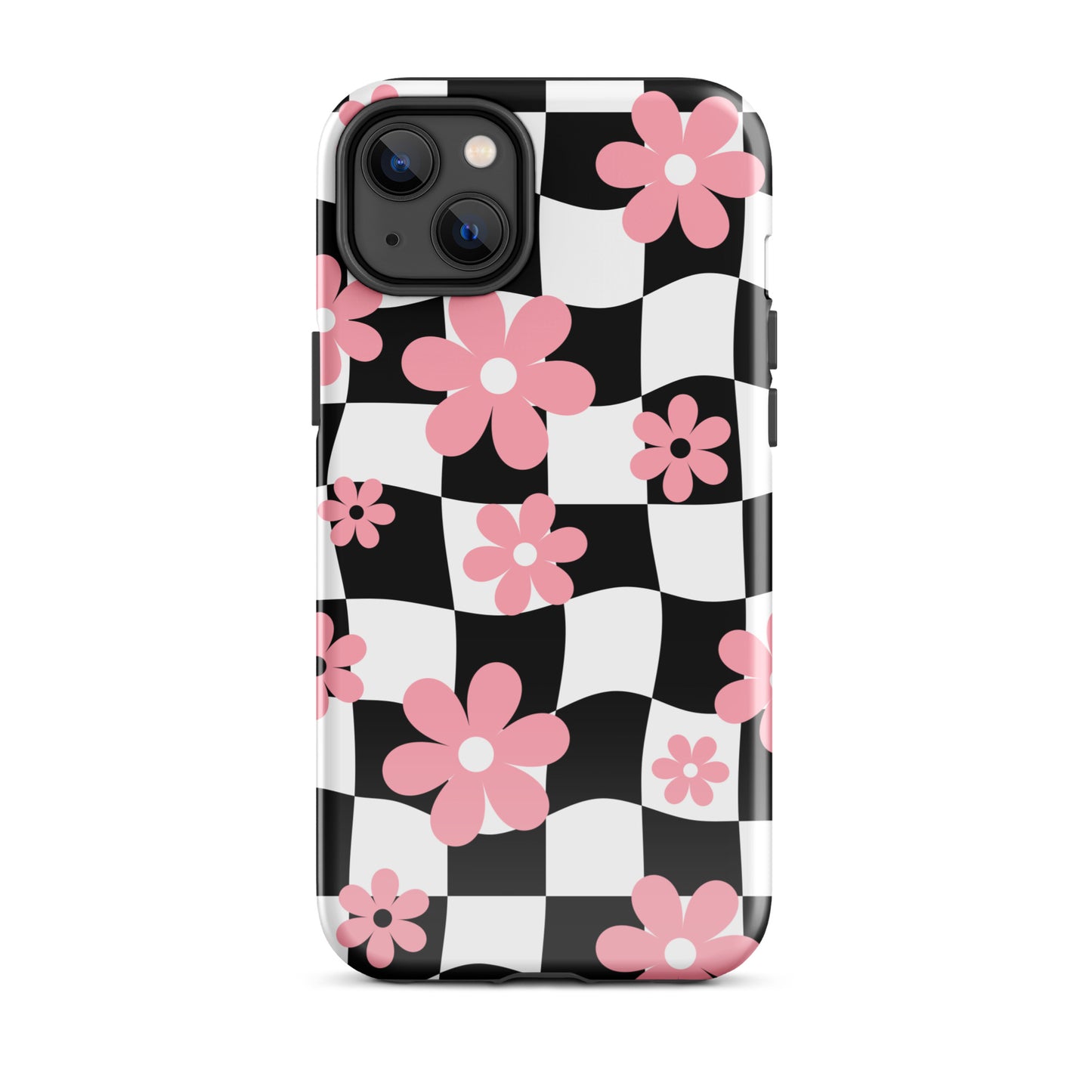 Floral Wavy Checkered iPhone Case iPhone 14 Plus Glossy
