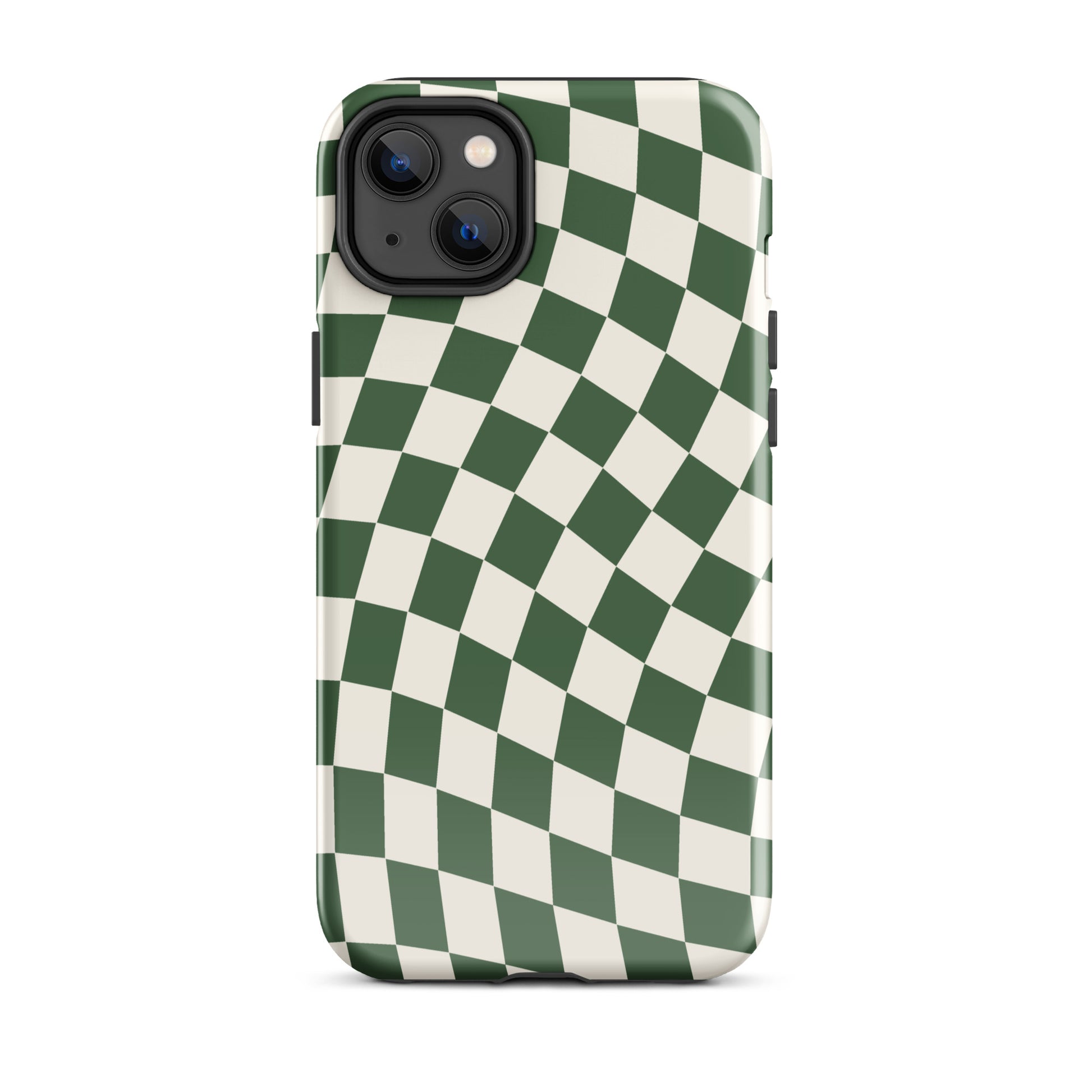 Green Wavy Checkered iPhone Case iPhone 14 Plus Glossy