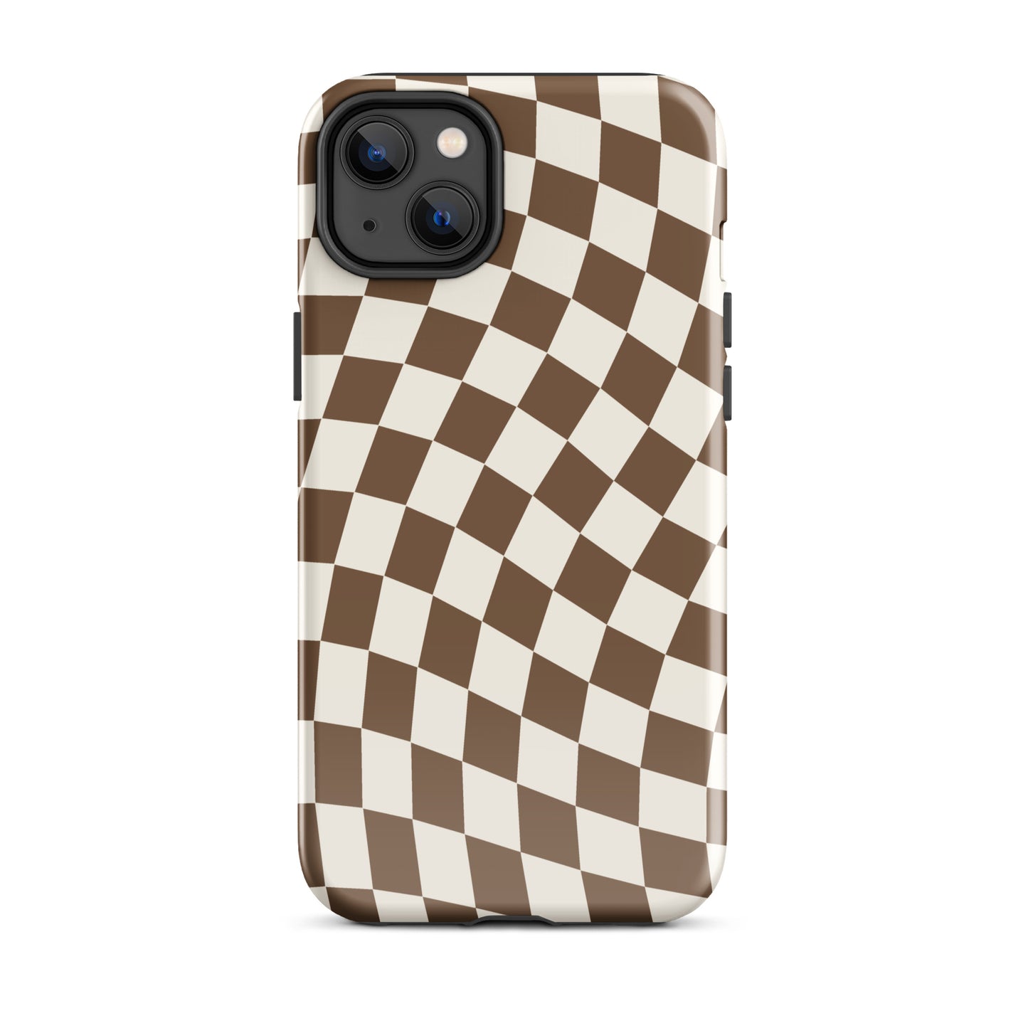 Brown Wavy Checkered iPhone Case iPhone 14 Plus Glossy