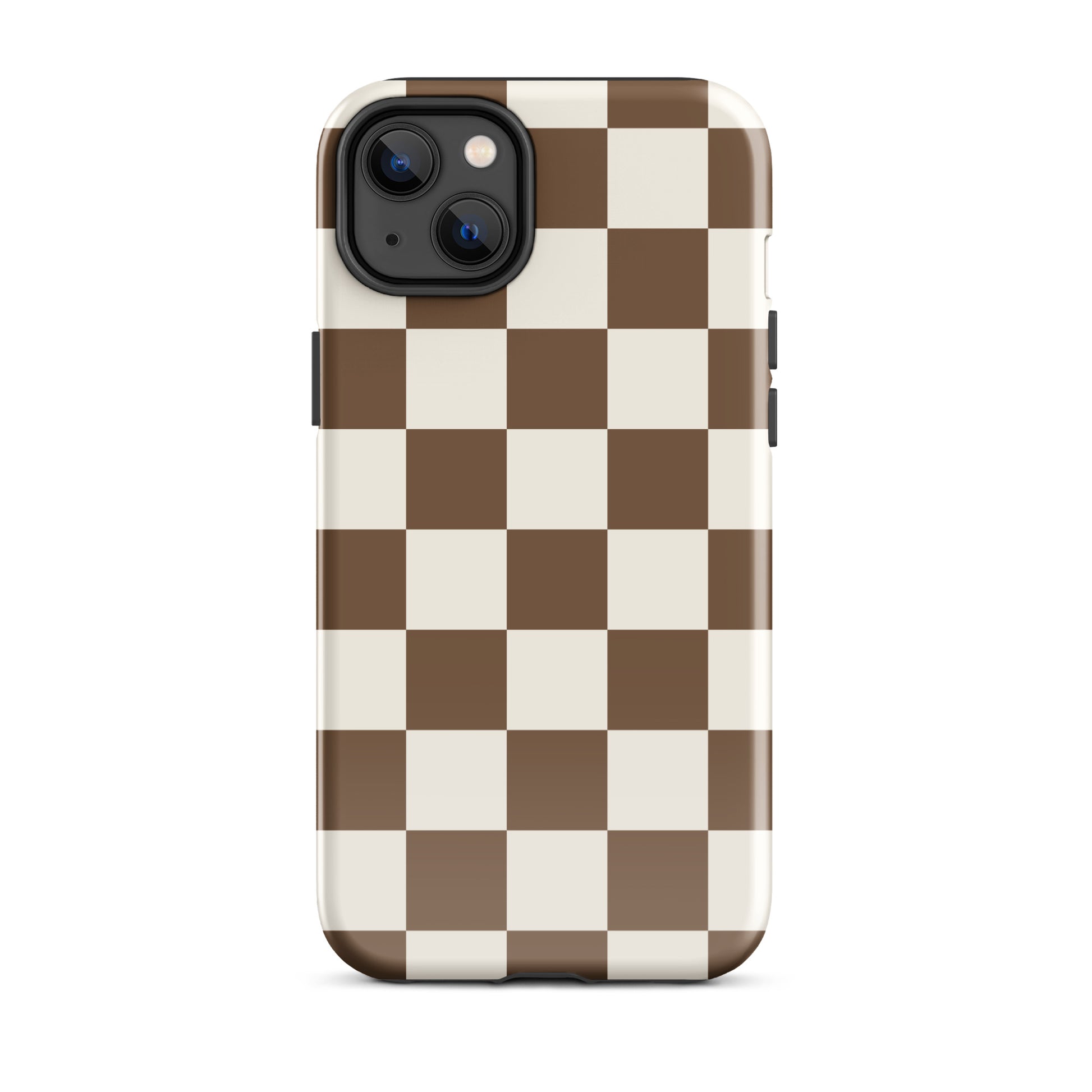 Brown Checkered iPhone Case iPhone 14 Plus Glossy