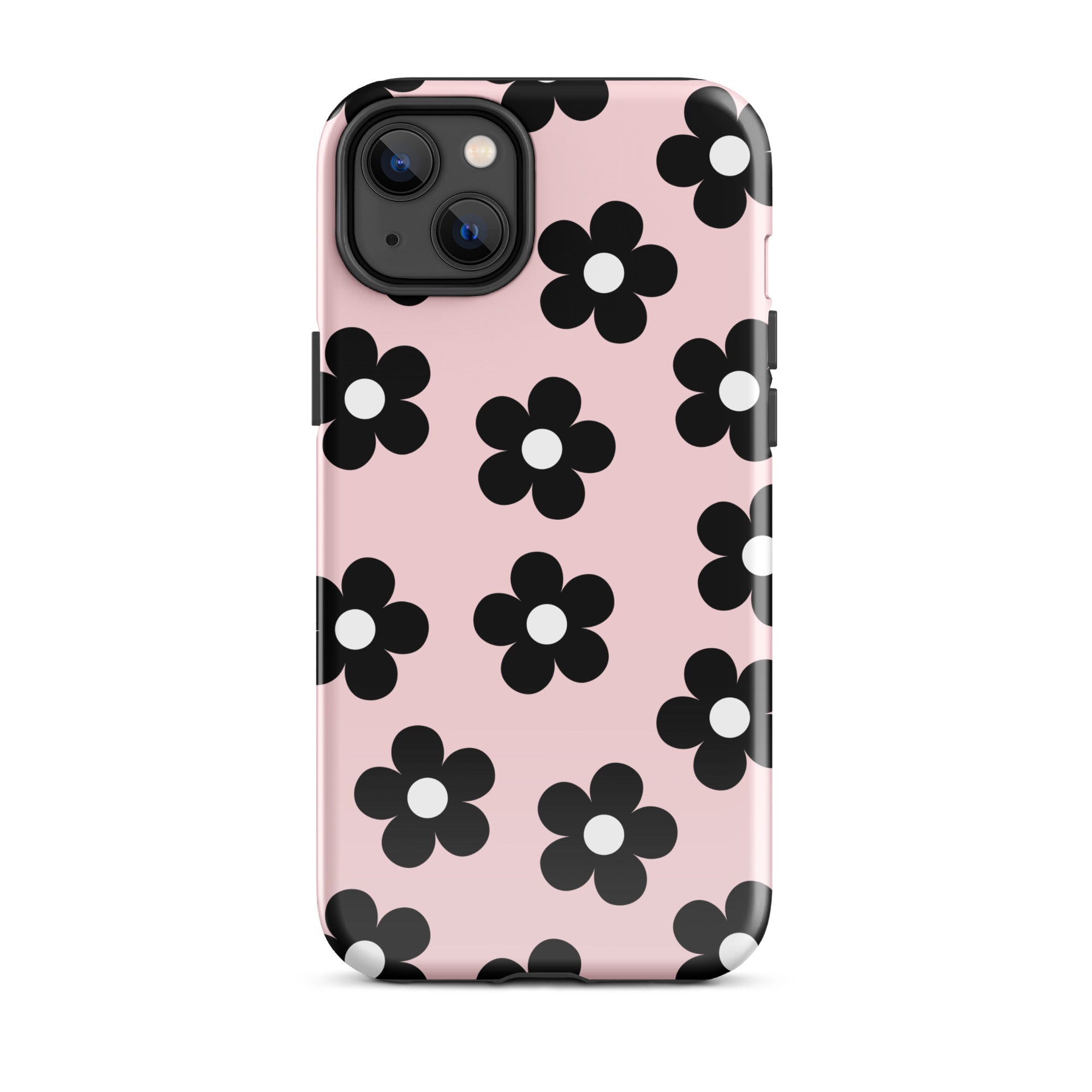 Pink & Black Retro Flowers iPhone Case