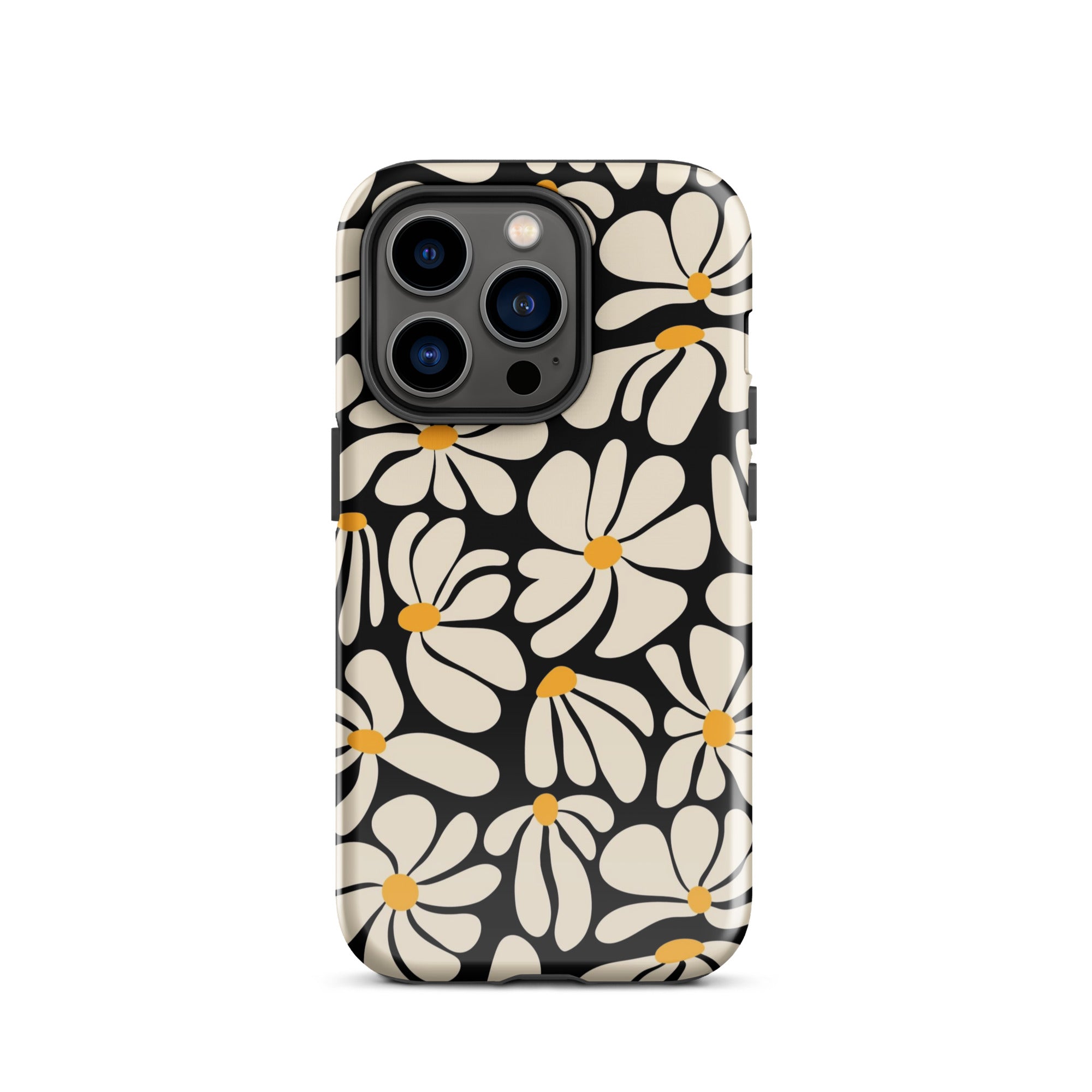 Black Retro Flowers iPhone Case iPhone 14 Pro Glossy