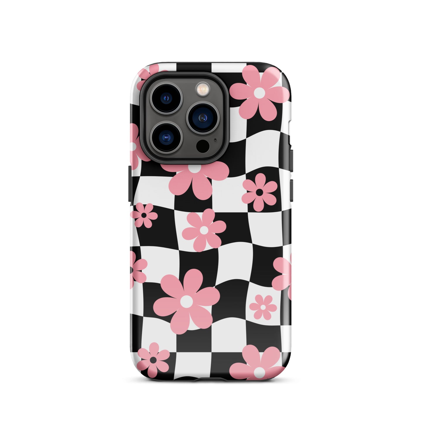 Floral Wavy Checkered iPhone Case iPhone 14 Pro Glossy
