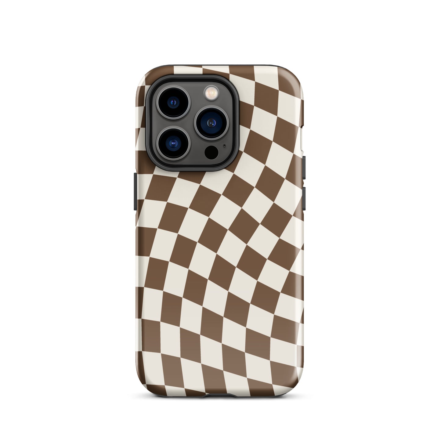 Brown Wavy Checkered iPhone Case iPhone 14 Pro Glossy