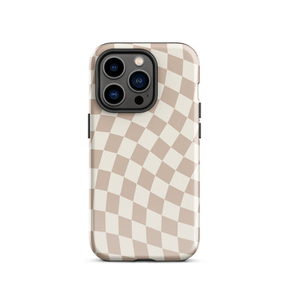 Neutral Wavy Checkered iPhone Case iPhone 14 Pro Glossy