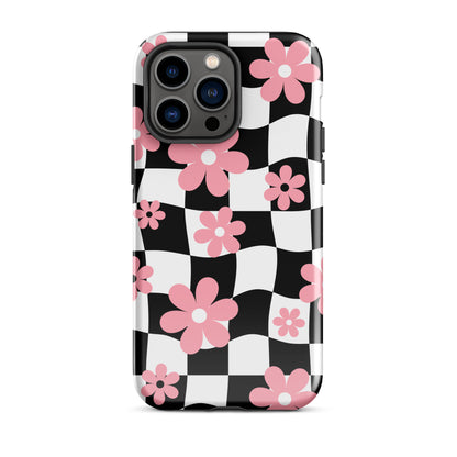 Floral Wavy Checkered iPhone Case iPhone 14 Pro Max Glossy