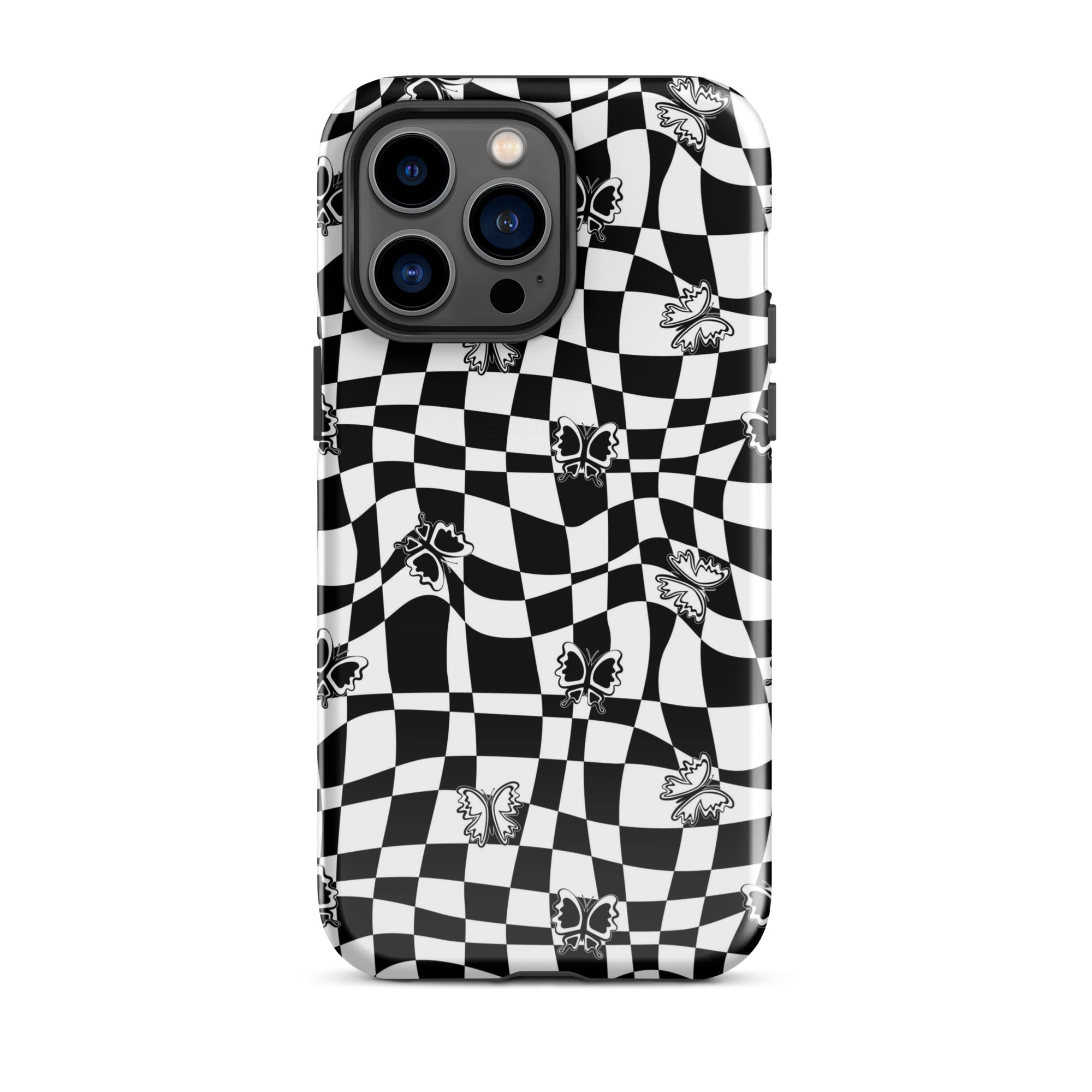 Butterfly Wavy Checkered iPhone Case iPhone 14 Pro Max Glossy