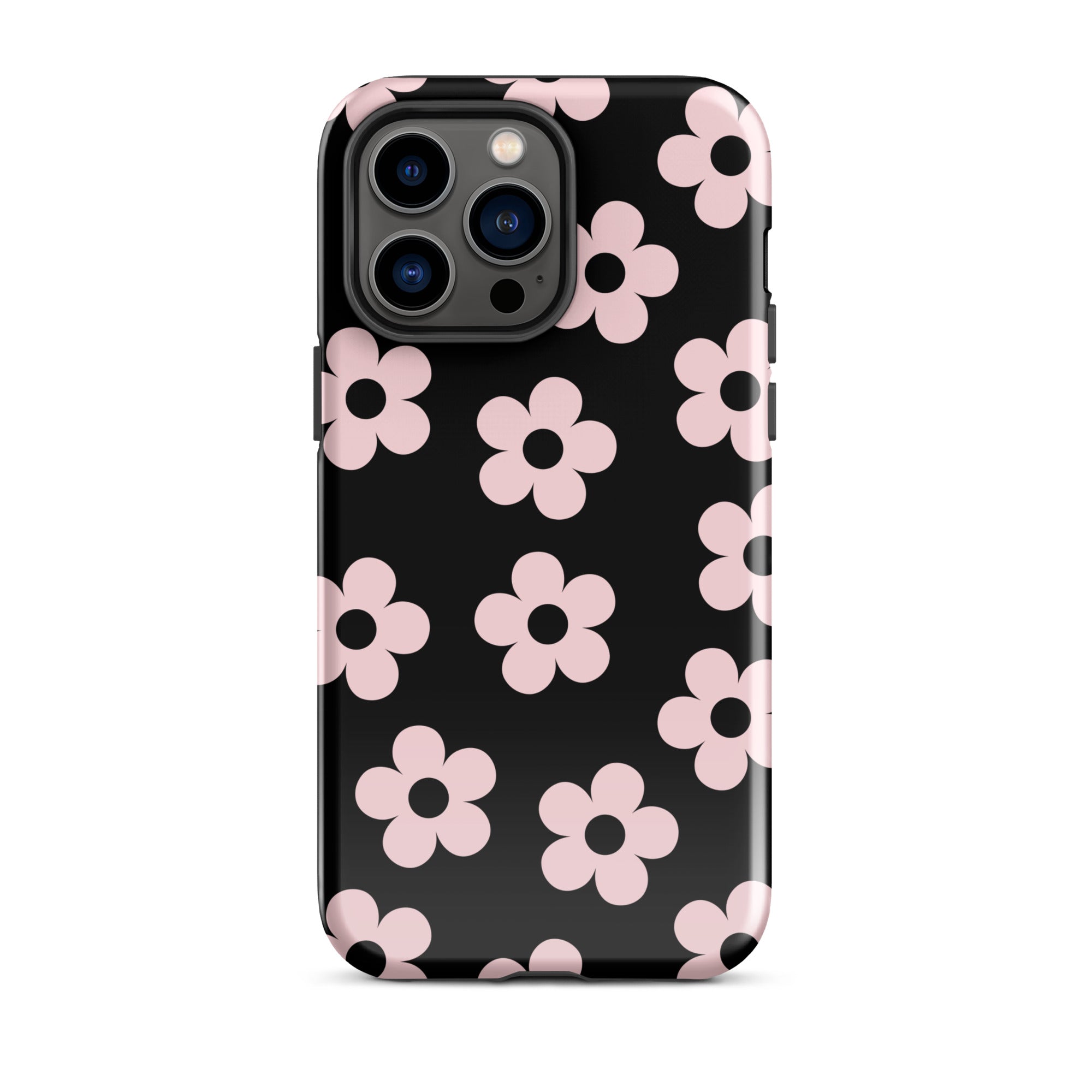 Black & Pink Retro Flowers iPhone Case