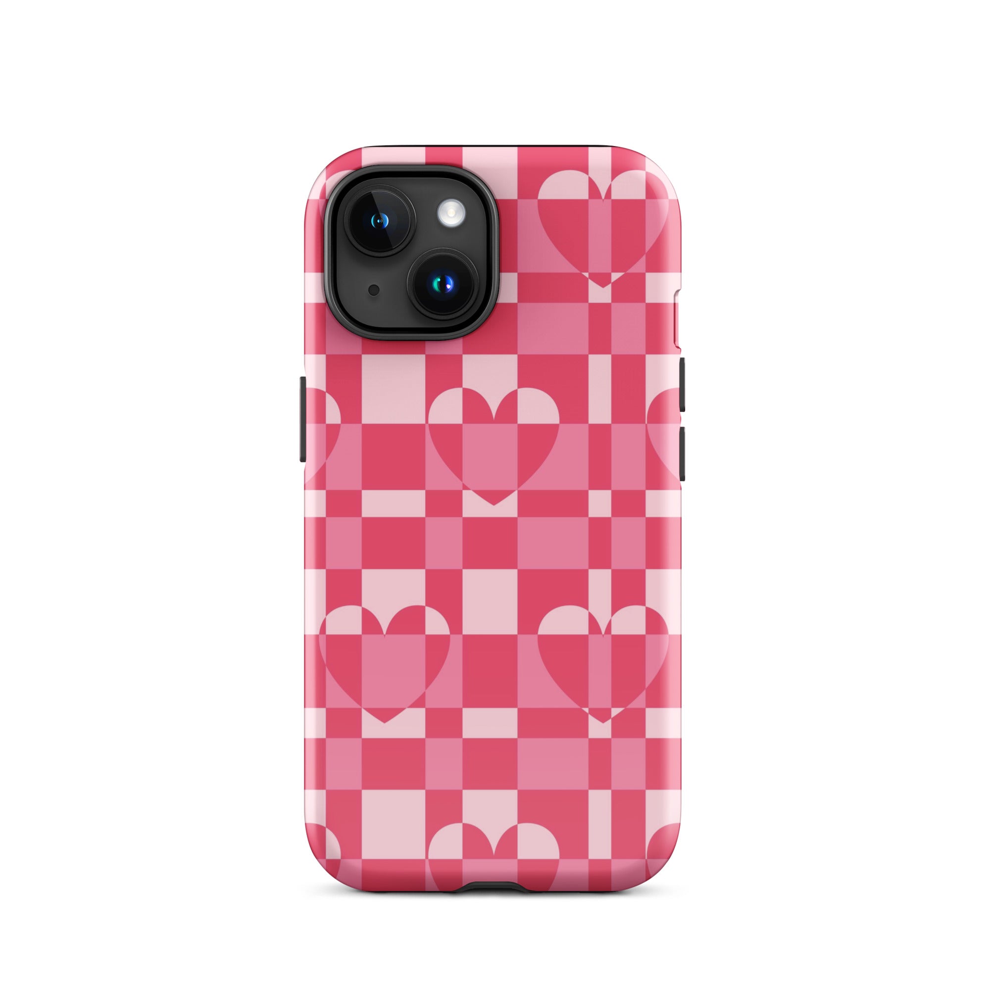 Hearts Checkered iPhone Case iPhone 15 Glossy