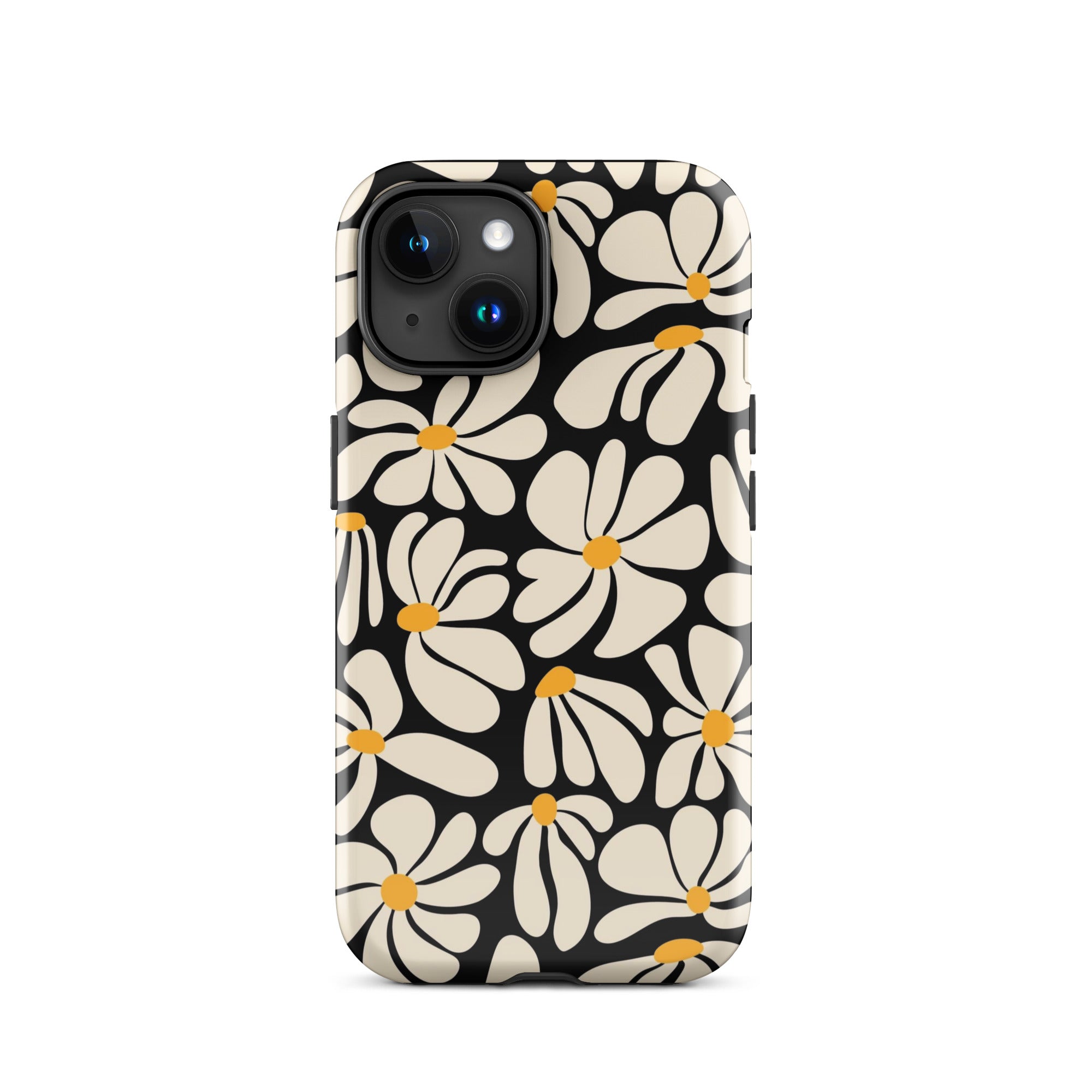 Black Retro Flowers iPhone Case iPhone 15 Glossy