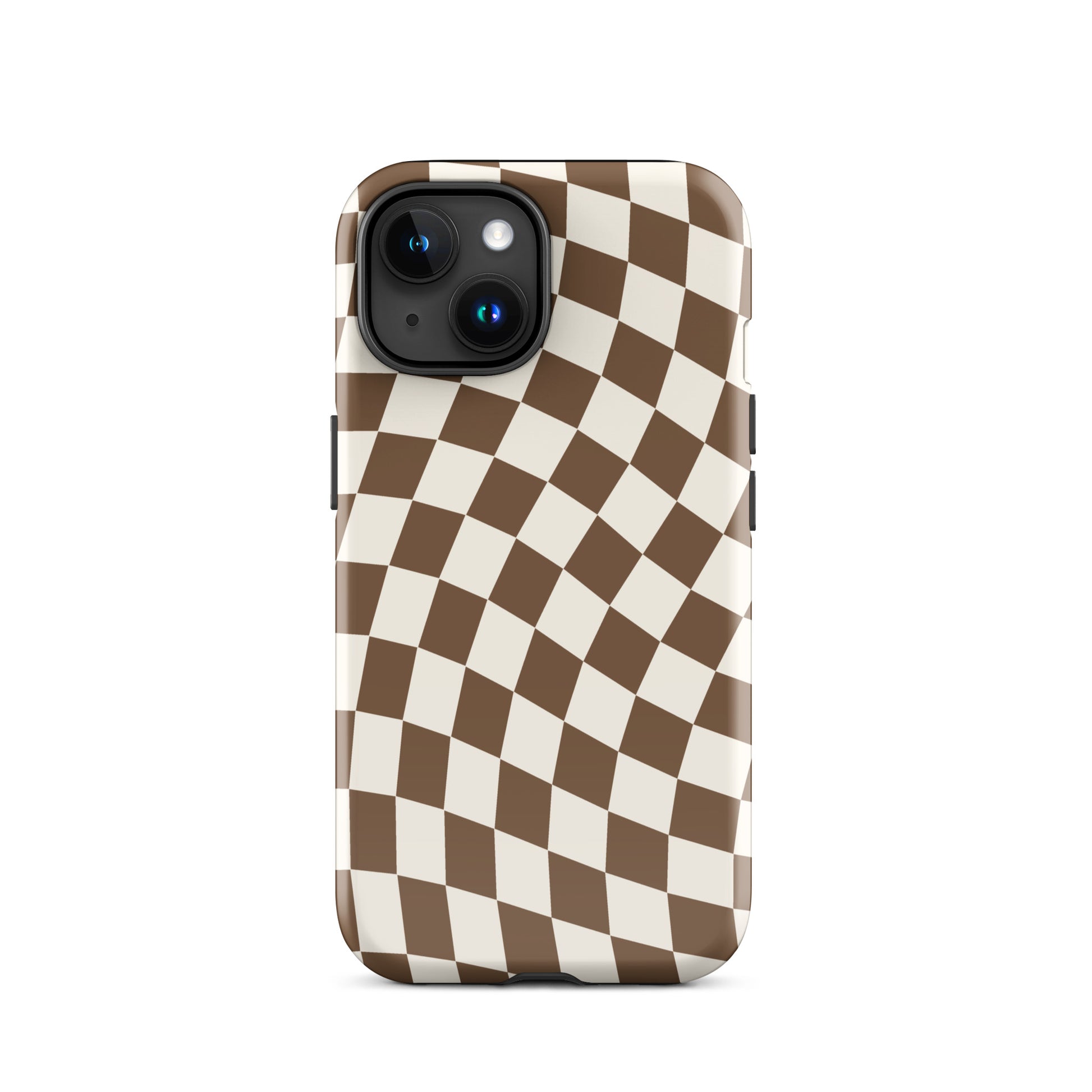 Brown Wavy Checkered iPhone Case iPhone 15 Glossy