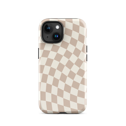 Neutral Wavy Checkered iPhone Case iPhone 15 Glossy