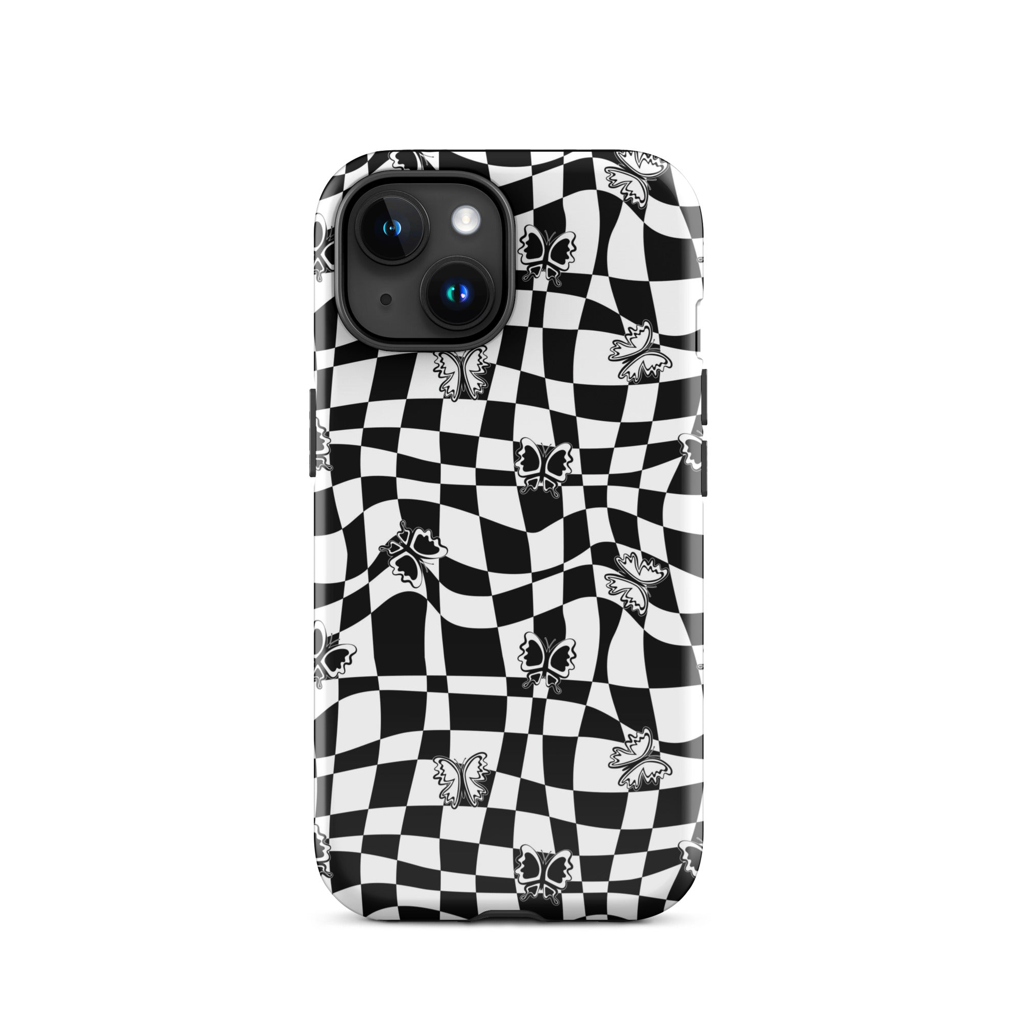 Butterfly Wavy Checkered iPhone Case iPhone 15 Glossy