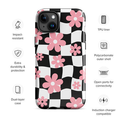 Floral Wavy Checkered iPhone Case