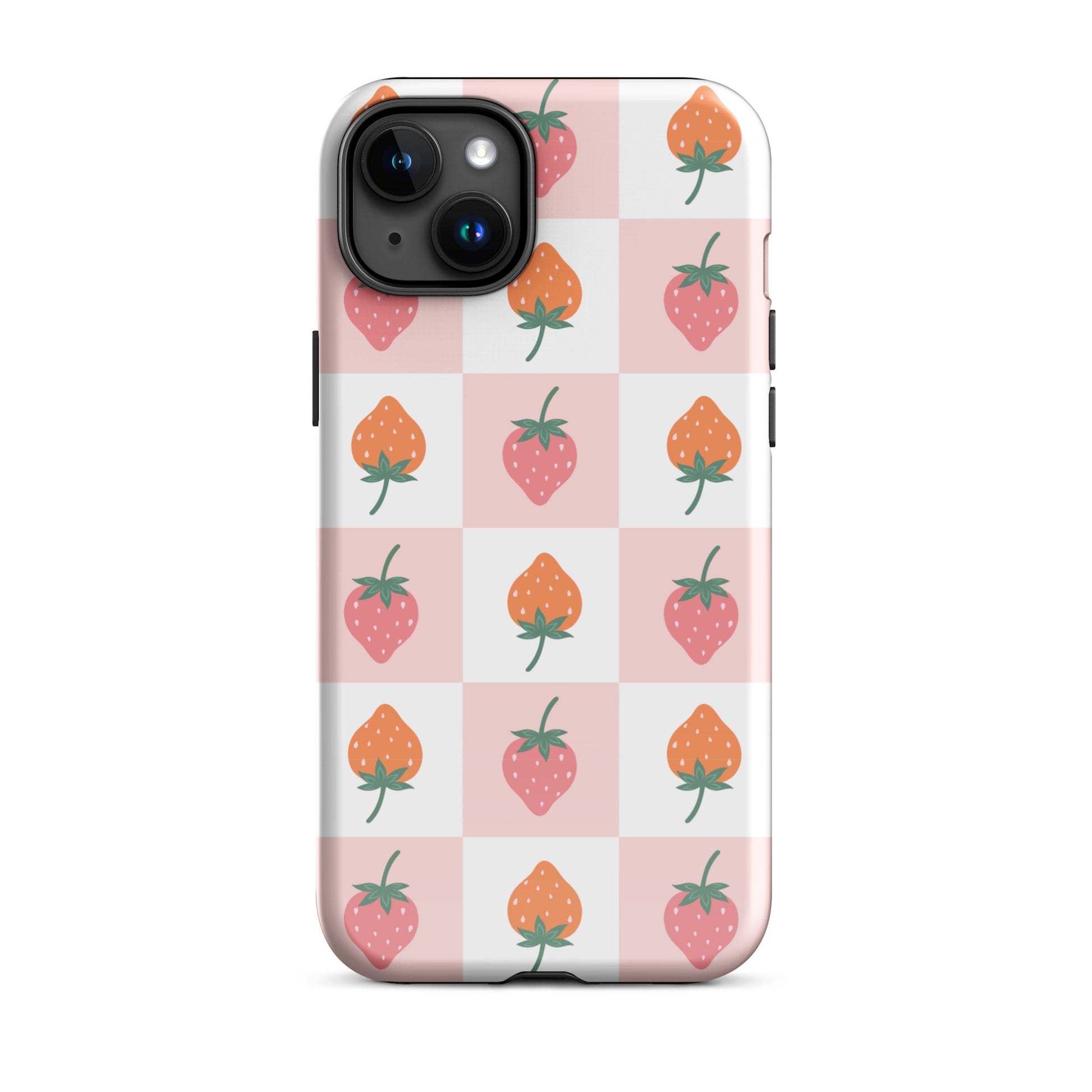 Strawberry Checkered iPhone Case iPhone 15 Plus Glossy