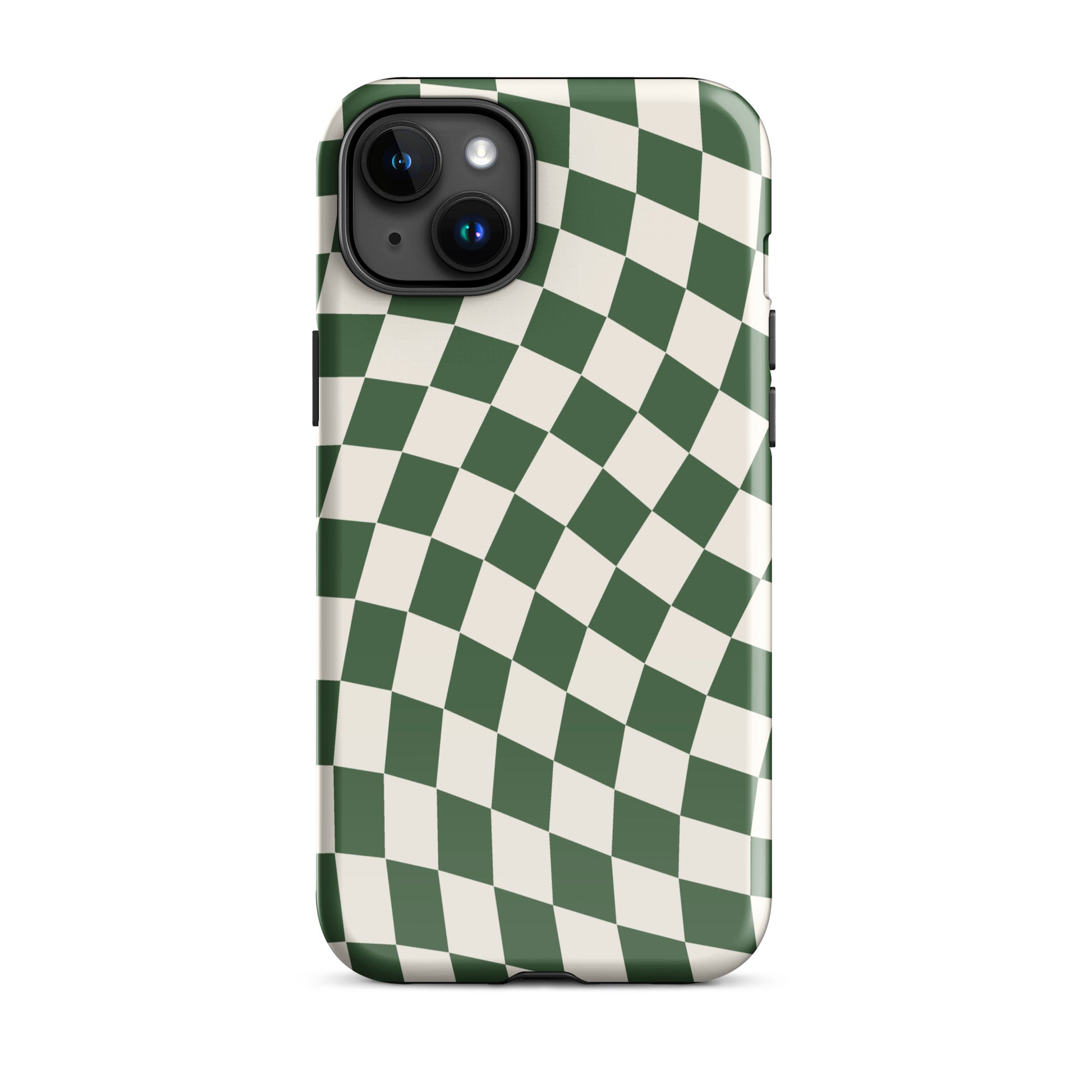 Green Wavy Checkered iPhone Case iPhone 15 Plus Glossy
