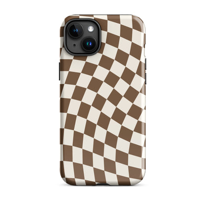 Brown Wavy Checkered iPhone Case iPhone 15 Plus Glossy