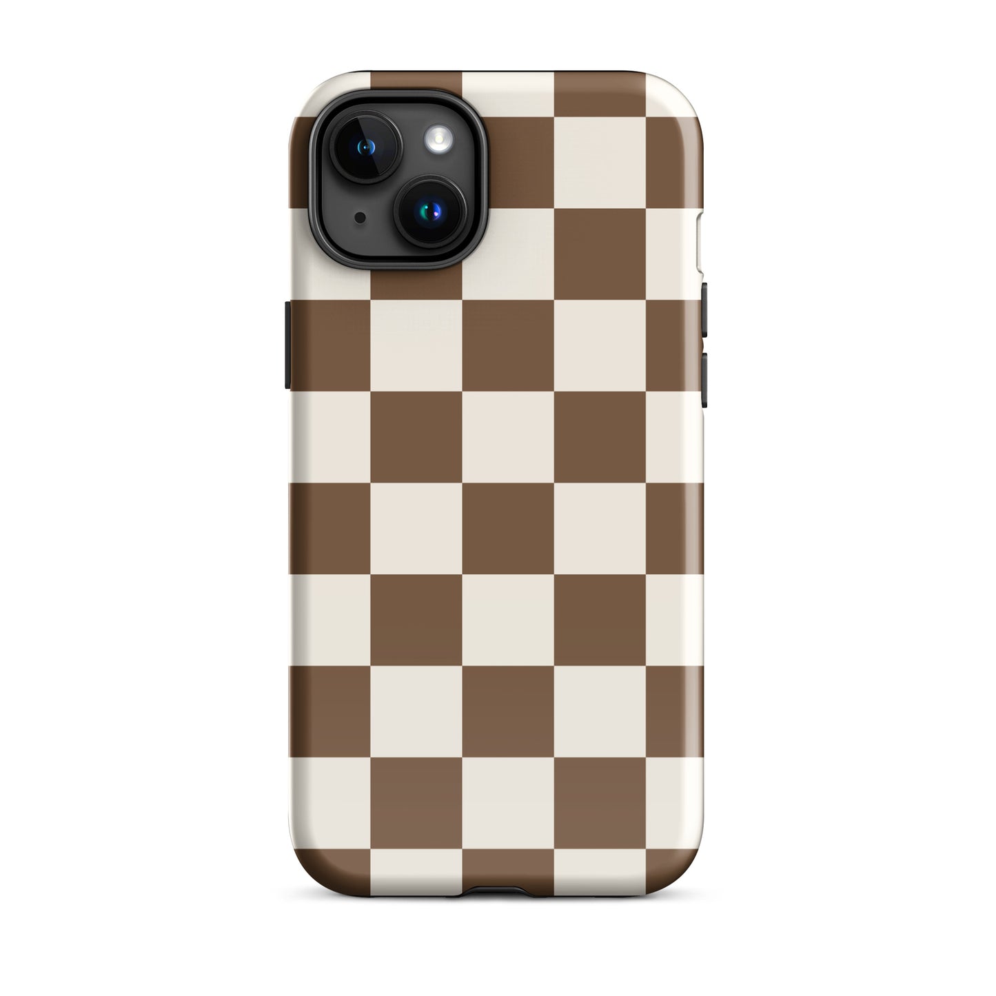 Brown Checkered iPhone Case iPhone 15 Plus Glossy
