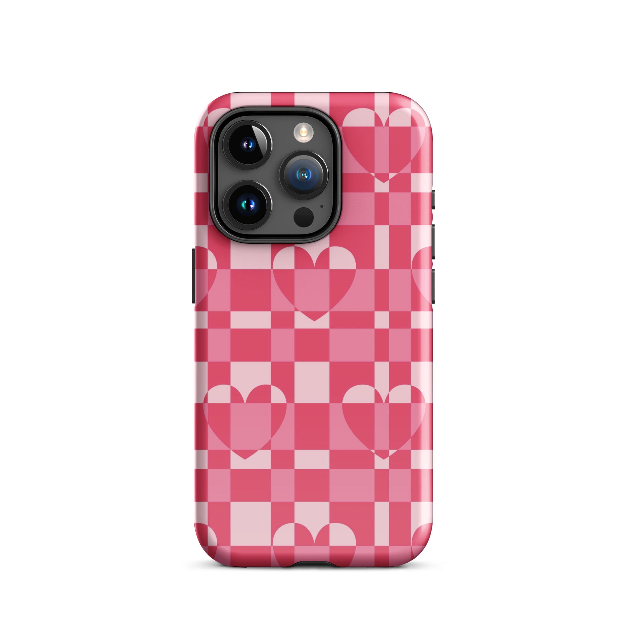 Hearts Checkered iPhone Case iPhone 15 Pro Glossy