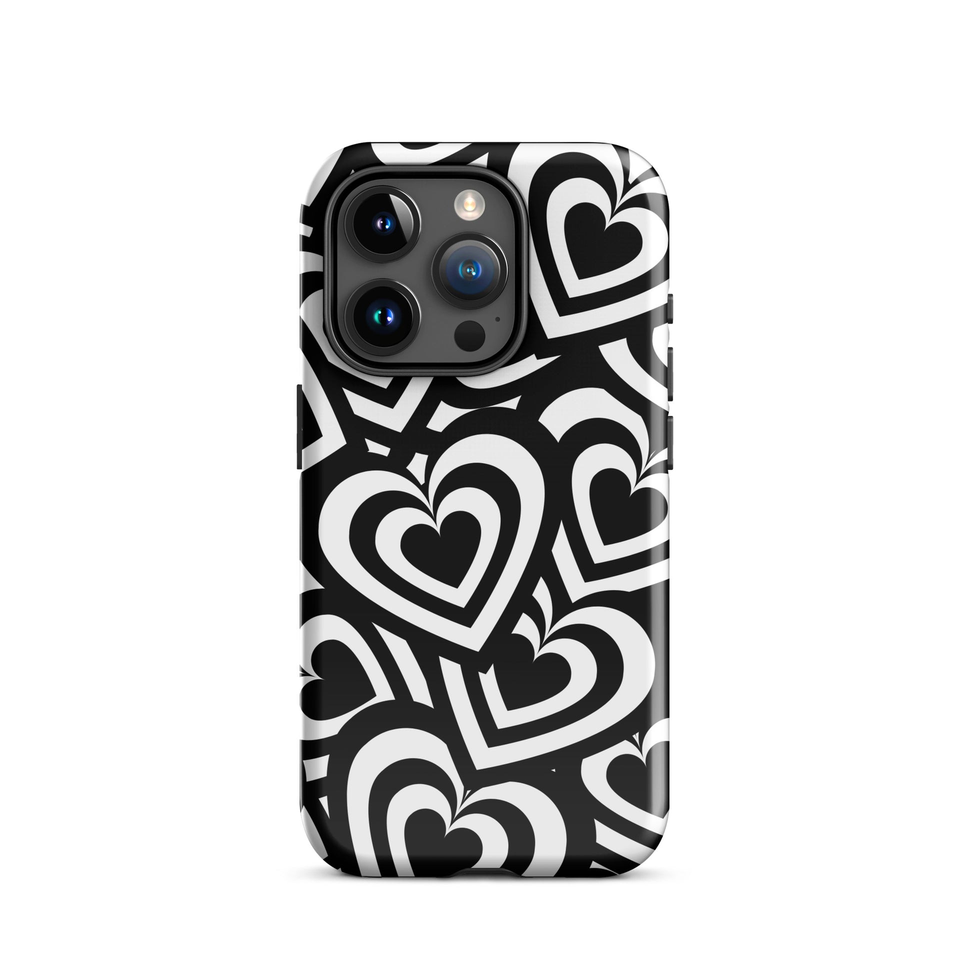 Black & White Hearts iPhone Case iPhone 15 Pro Glossy