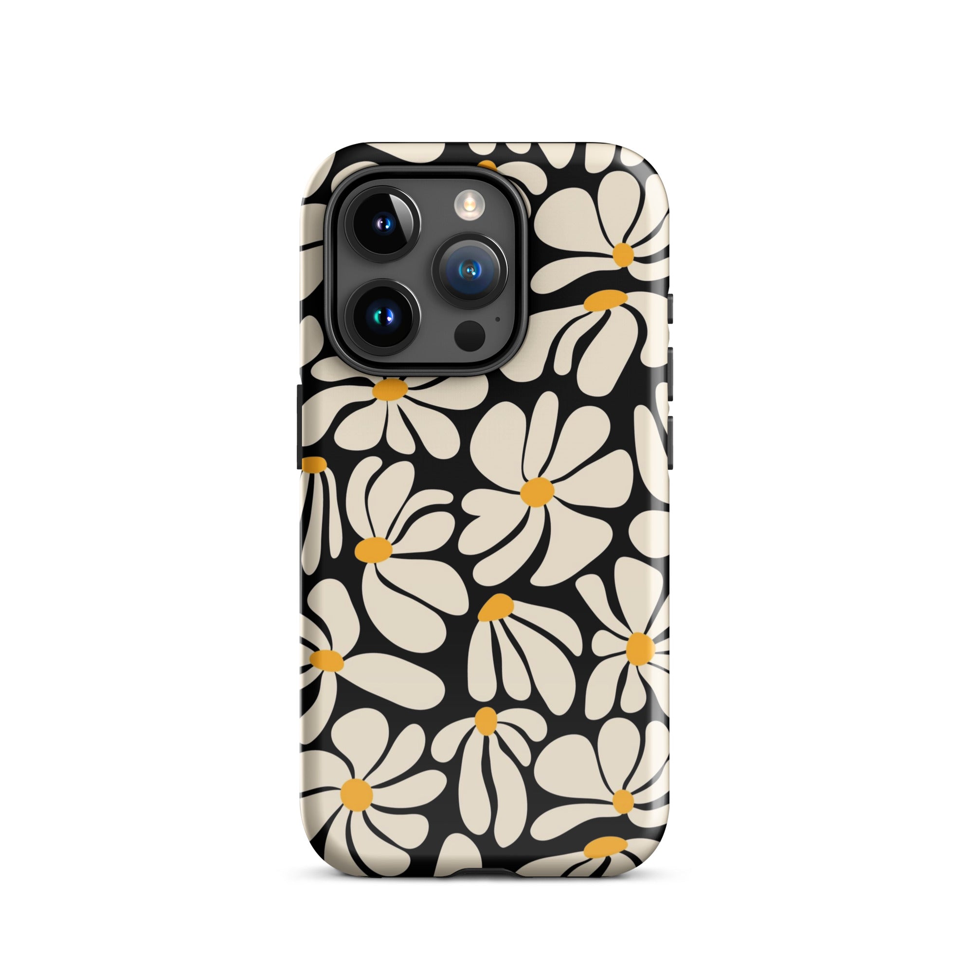 Black Retro Flowers iPhone Case iPhone 15 Pro Glossy