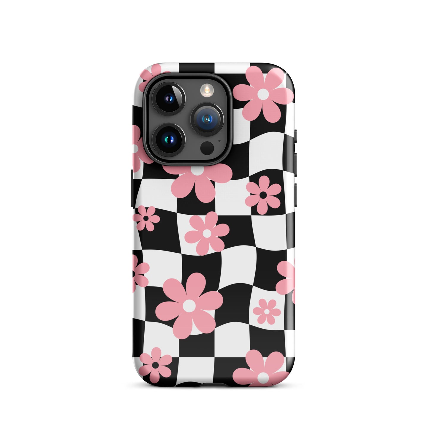 Floral Wavy Checkered iPhone Case iPhone 15 Pro Glossy