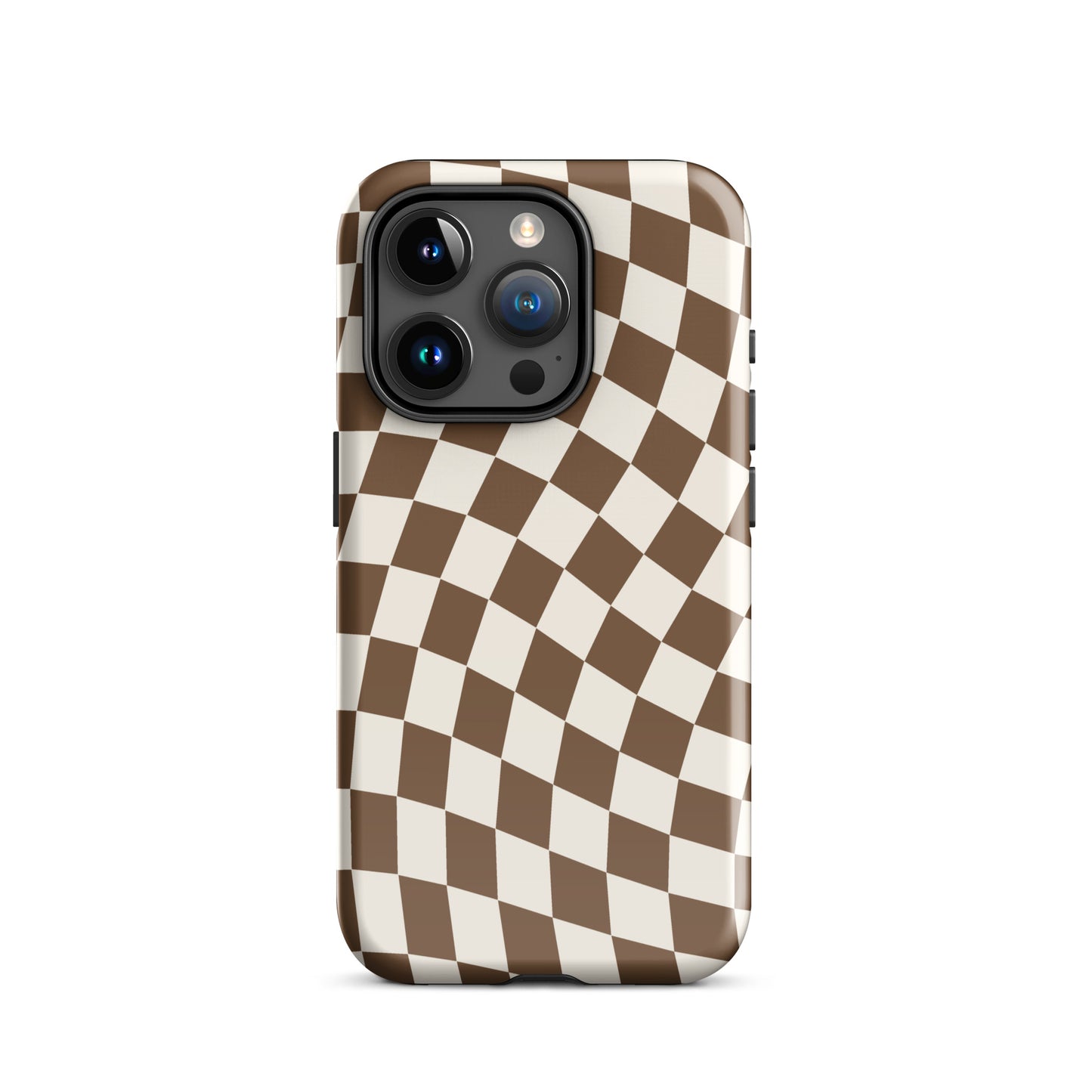 Brown Wavy Checkered iPhone Case iPhone 15 Pro Glossy