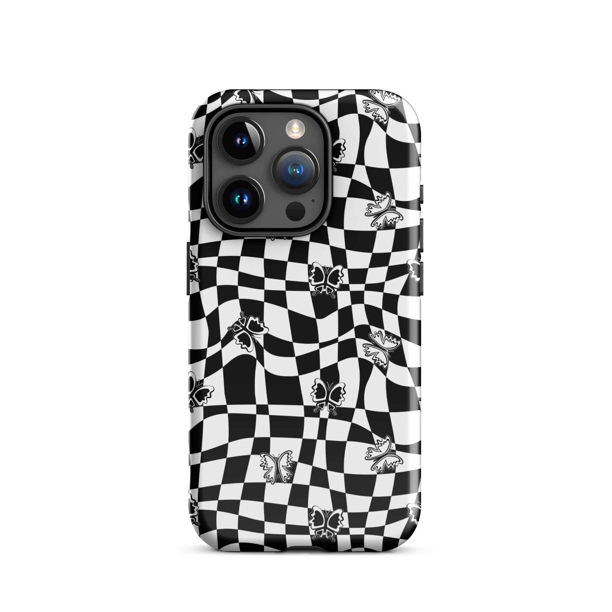Butterfly Wavy Checkered iPhone Case iPhone 15 Pro Glossy