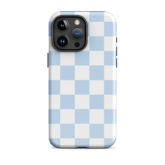 Pastel Blue Checkered iPhone Case iPhone 15 Pro Max Glossy