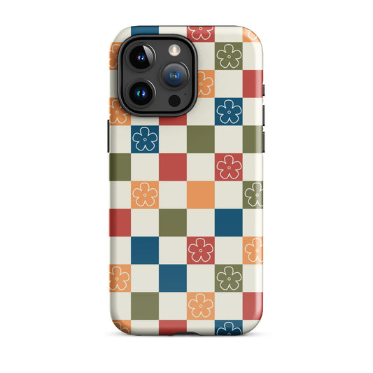 Vintage Flowers Checkered iPhone Case iPhone 15 Pro Max Glossy