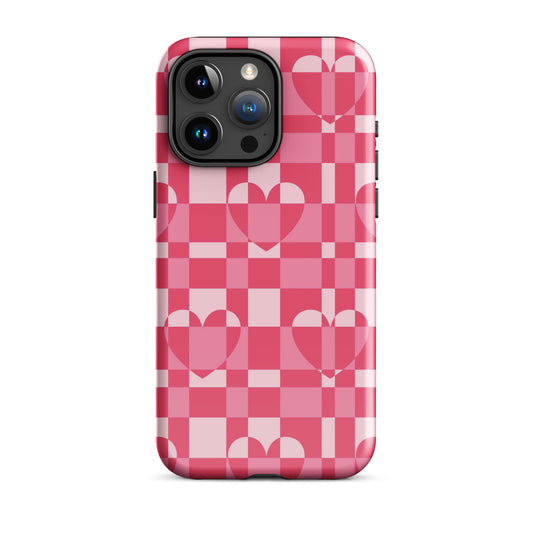 Hearts Checkered iPhone Case iPhone 15 Pro Max Glossy