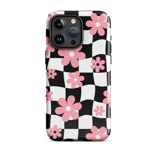 Floral Wavy Checkered iPhone Case iPhone 15 Pro Max Glossy