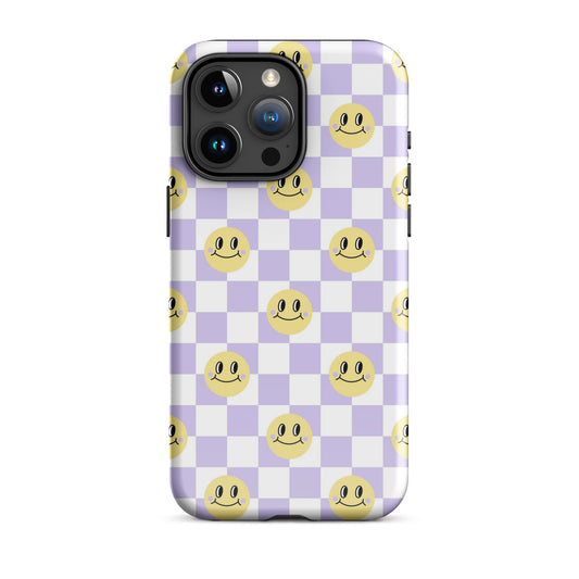 Checkered Smiley Faces iPhone Case Glossy iPhone 15 Pro Max