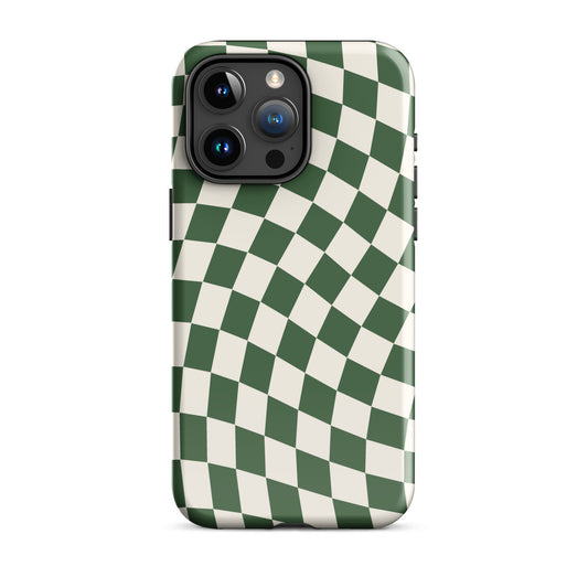 Green Wavy Checkered iPhone Case iPhone 15 Pro Max Glossy