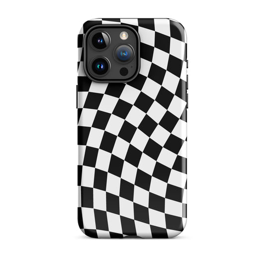 Black Wavy Checkered iPhone Case iPhone 15 Pro Max Glossy