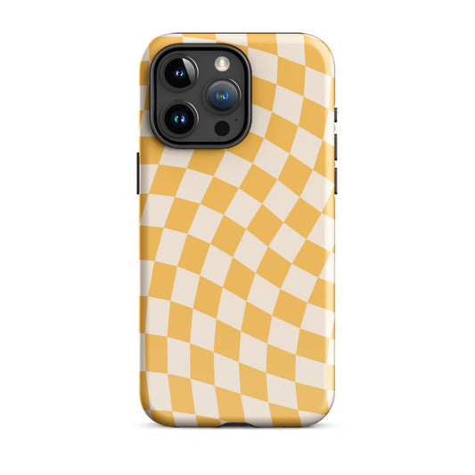 Yellow Wavy Checkered iPhone Case iPhone 15 Pro Max Glossy