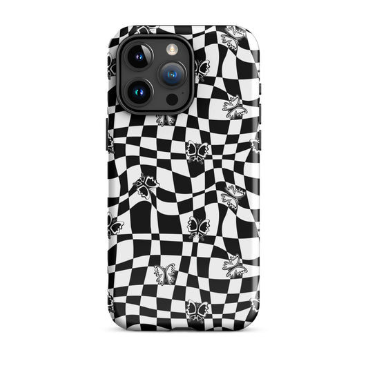 Butterfly Wavy Checkered iPhone Case iPhone 15 Pro Max Glossy
