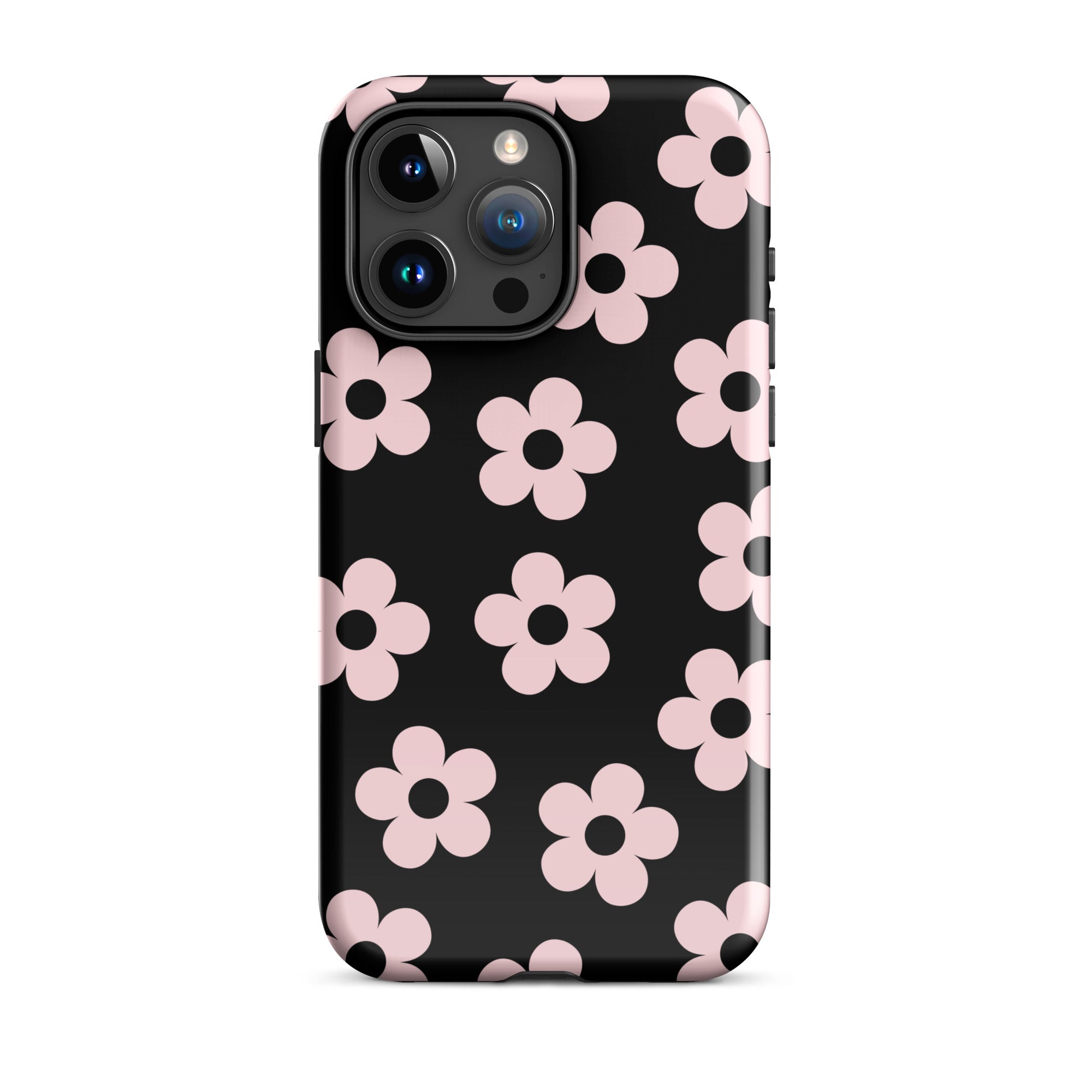 Black & Pink Retro Flowers iPhone Case