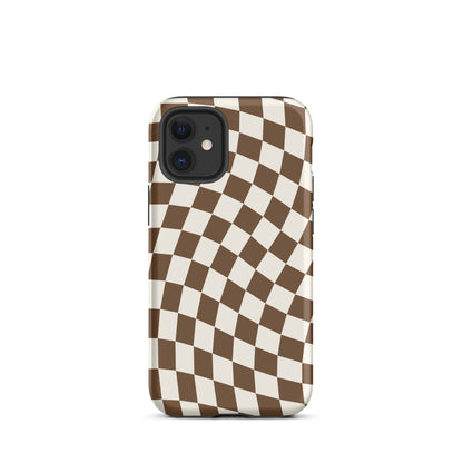 Brown Wavy Checkered iPhone Case iPhone 12 mini Matte
