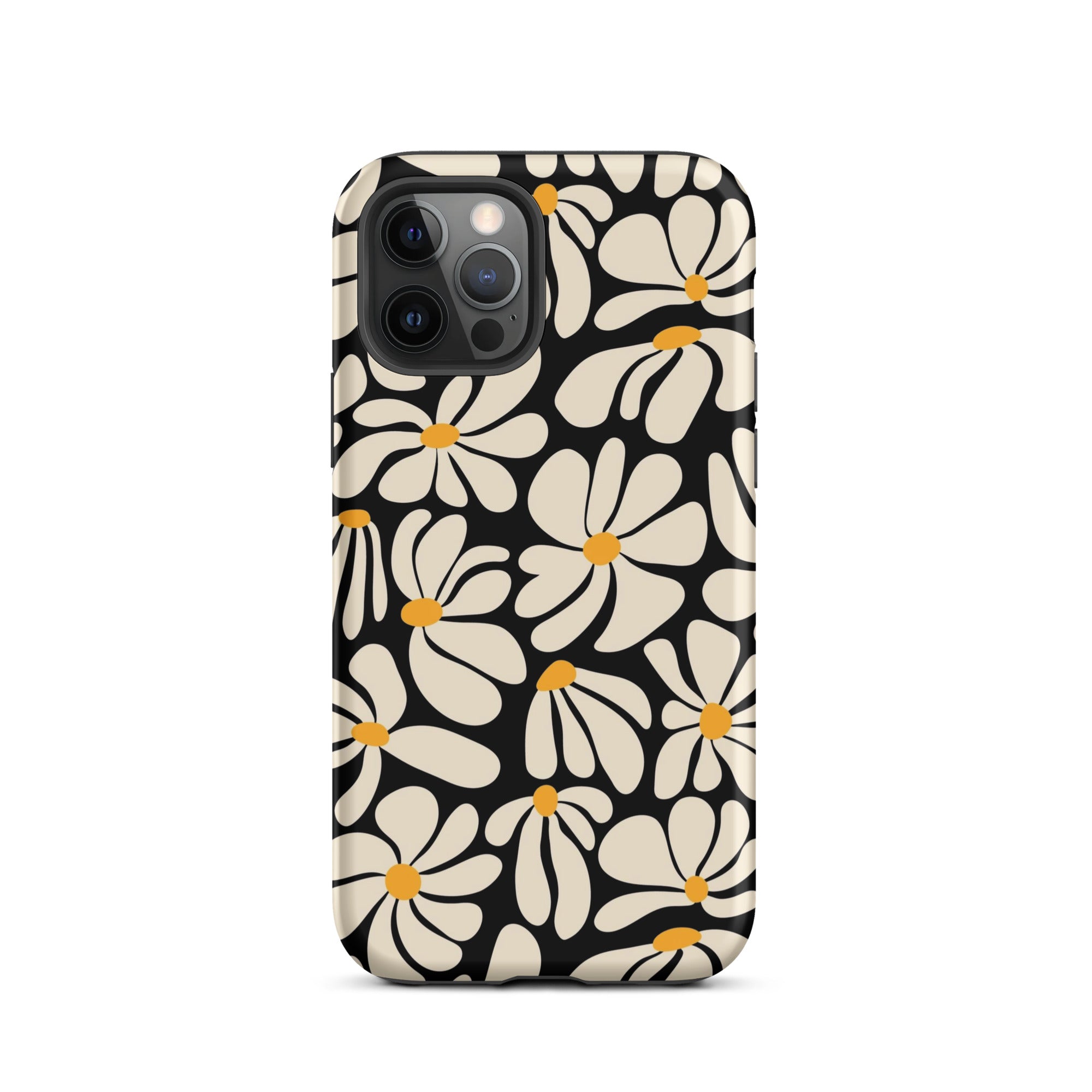 Black Retro Flowers iPhone Case iPhone 12 Pro Matte