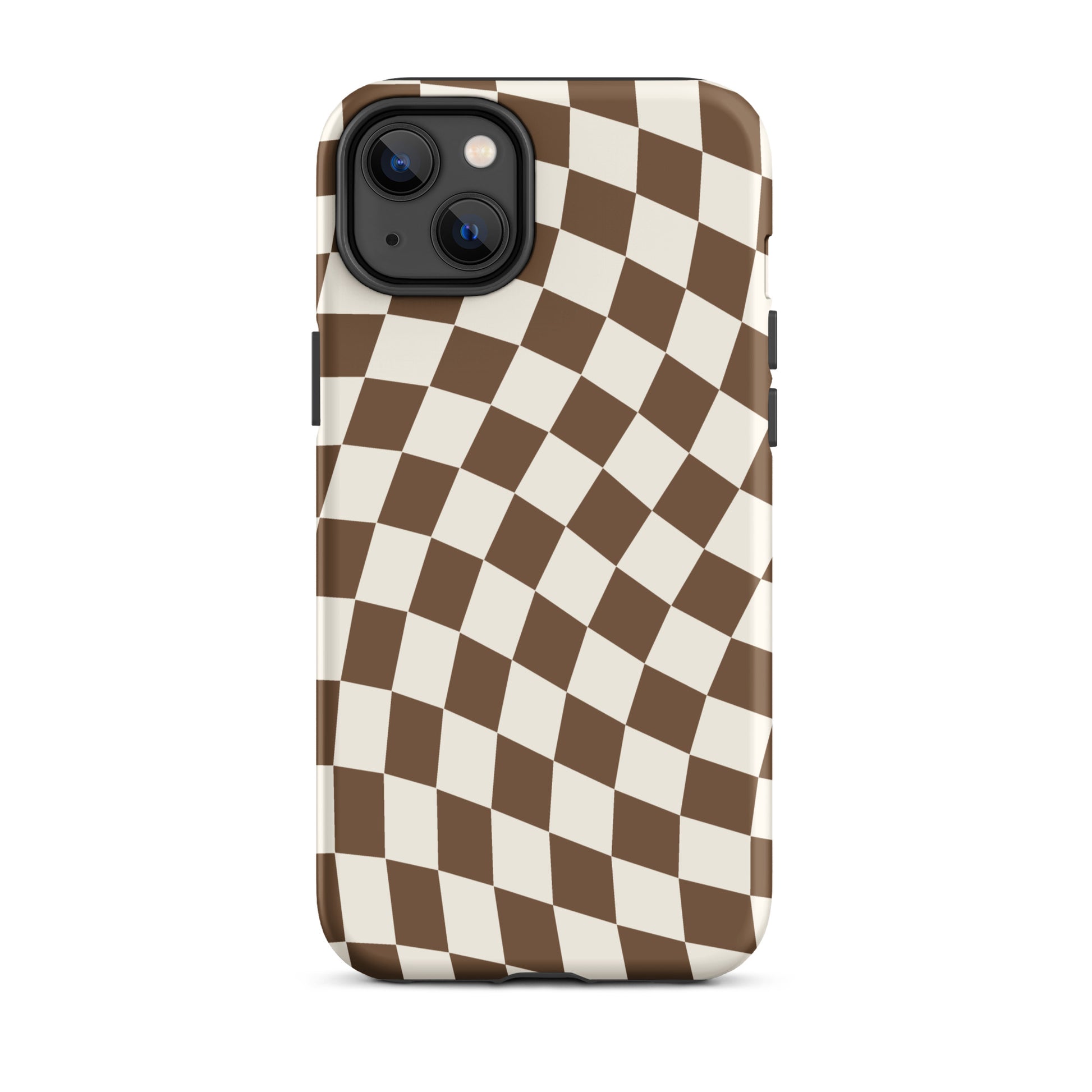 Brown Wavy Checkered iPhone Case iPhone 14 Plus Matte