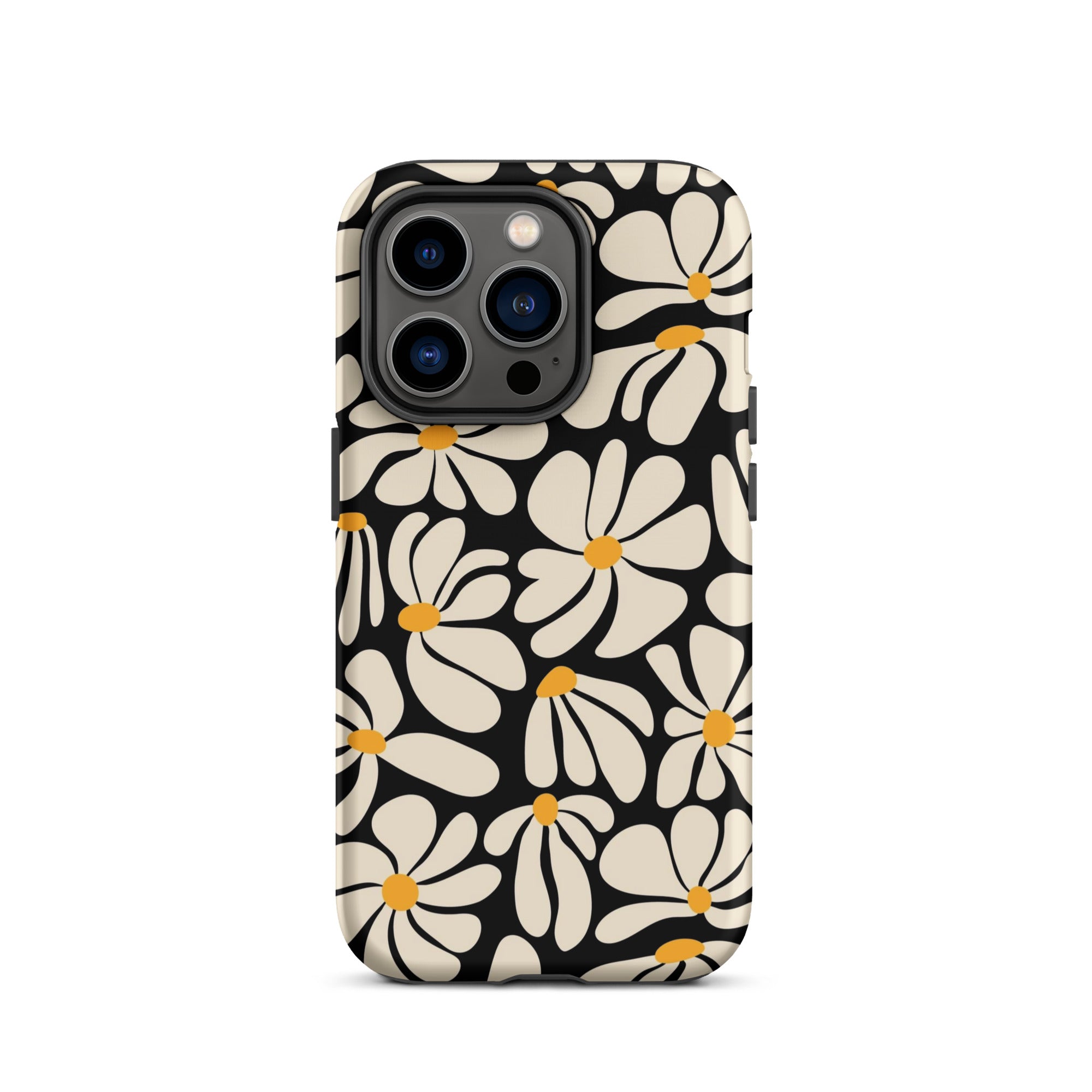 Black Retro Flowers iPhone Case iPhone 14 Pro Matte