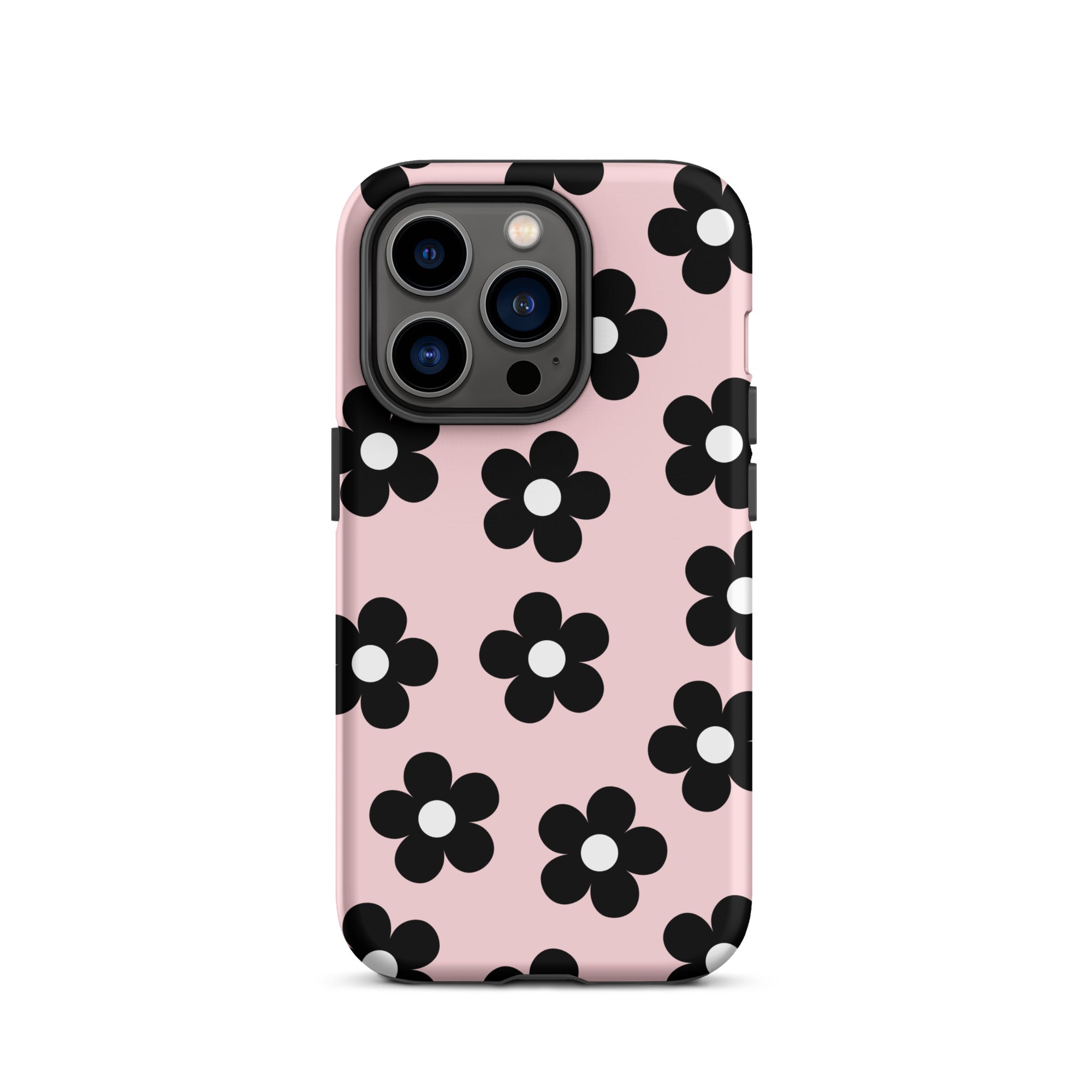Pink & Black Retro Flowers iPhone Case