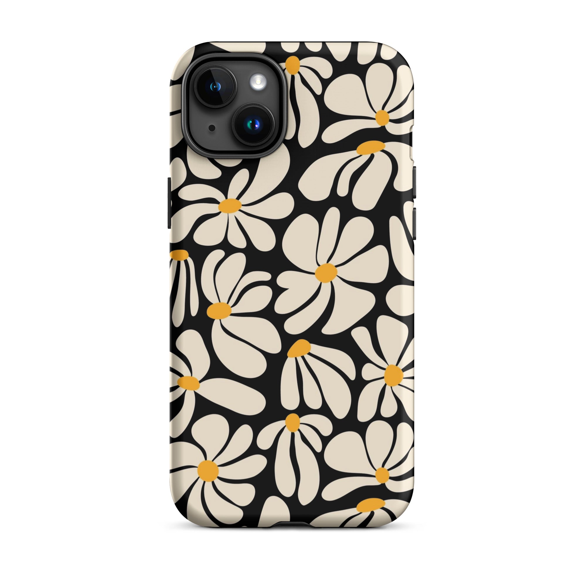 Black Retro Flowers iPhone Case iPhone 15 Plus Matte