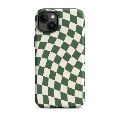 Green Wavy Checkered iPhone Case iPhone 15 Plus Matte