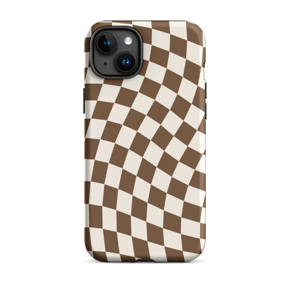 Brown Wavy Checkered iPhone Case iPhone 15 Plus Matte